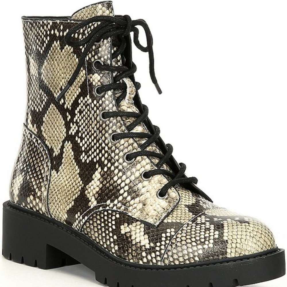 Chelsea & Violet War Snake Print Combat Block Heel